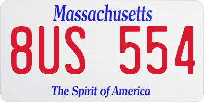 MA license plate 8US554