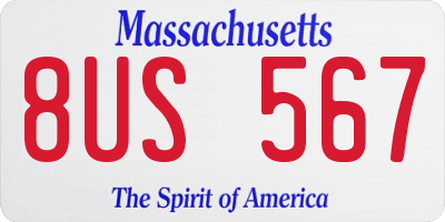 MA license plate 8US567