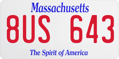MA license plate 8US643