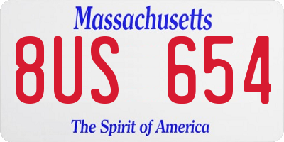 MA license plate 8US654