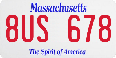 MA license plate 8US678