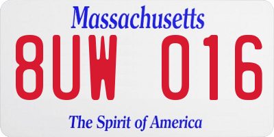 MA license plate 8UW016