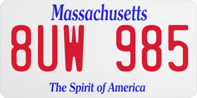 MA license plate 8UW985