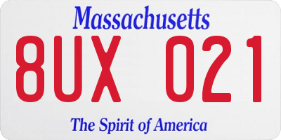 MA license plate 8UX021
