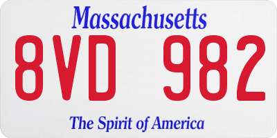 MA license plate 8VD982