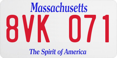 MA license plate 8VK071