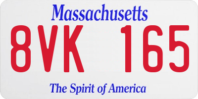 MA license plate 8VK165