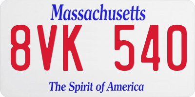 MA license plate 8VK540