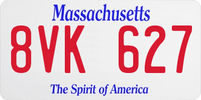 MA license plate 8VK627