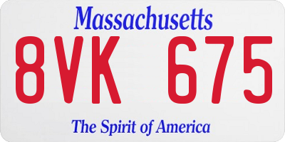 MA license plate 8VK675