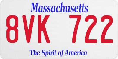 MA license plate 8VK722