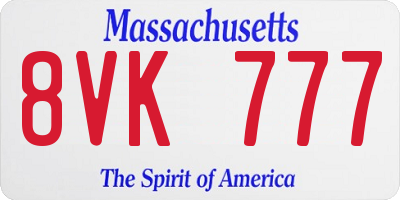 MA license plate 8VK777