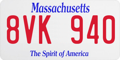 MA license plate 8VK940
