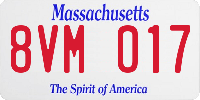 MA license plate 8VM017