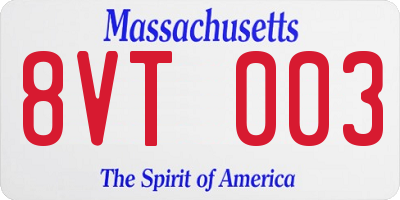 MA license plate 8VT003