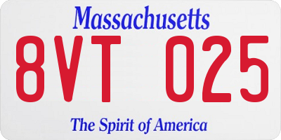 MA license plate 8VT025