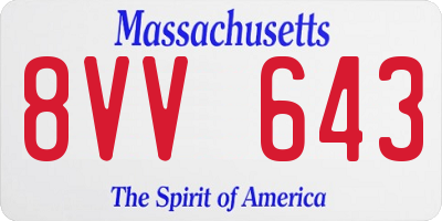 MA license plate 8VV643