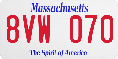 MA license plate 8VW070
