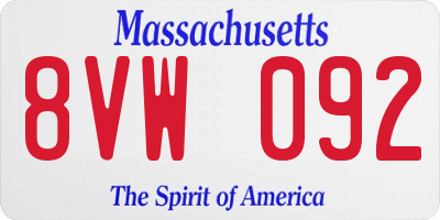 MA license plate 8VW092