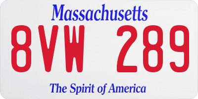 MA license plate 8VW289