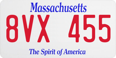 MA license plate 8VX455