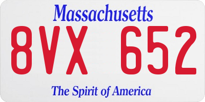 MA license plate 8VX652