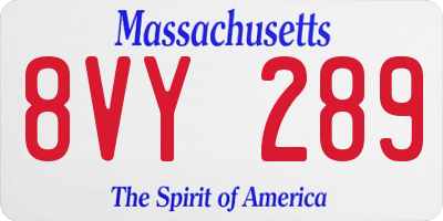 MA license plate 8VY289