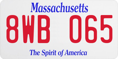MA license plate 8WB065