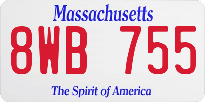 MA license plate 8WB755