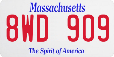 MA license plate 8WD909