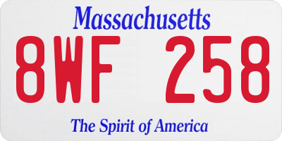 MA license plate 8WF258