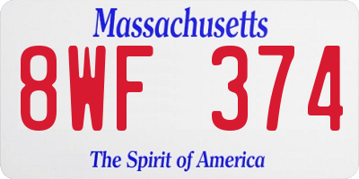 MA license plate 8WF374