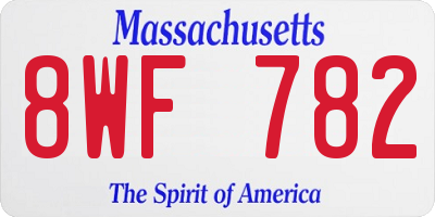 MA license plate 8WF782