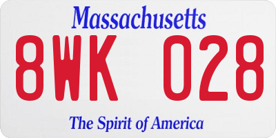 MA license plate 8WK028