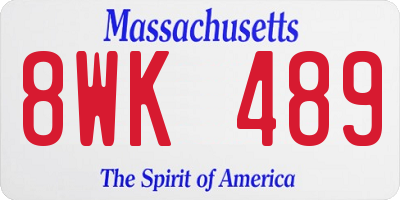 MA license plate 8WK489