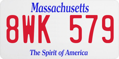MA license plate 8WK579