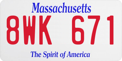 MA license plate 8WK671