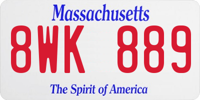 MA license plate 8WK889