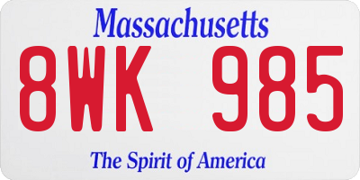 MA license plate 8WK985