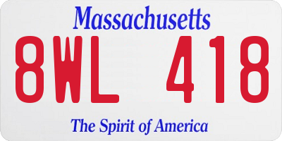 MA license plate 8WL418