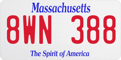 MA license plate 8WN388