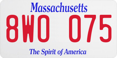MA license plate 8WO075