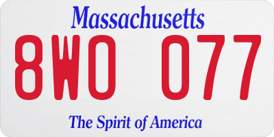 MA license plate 8WO077