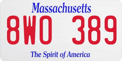 MA license plate 8WO389