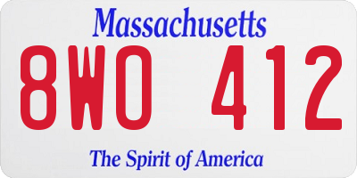 MA license plate 8WO412