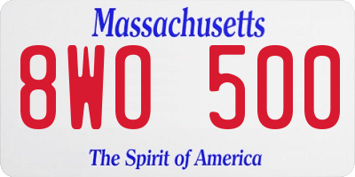 MA license plate 8WO500