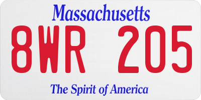 MA license plate 8WR205