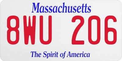 MA license plate 8WU206