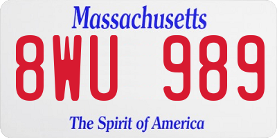MA license plate 8WU989