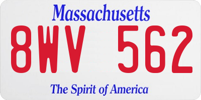 MA license plate 8WV562